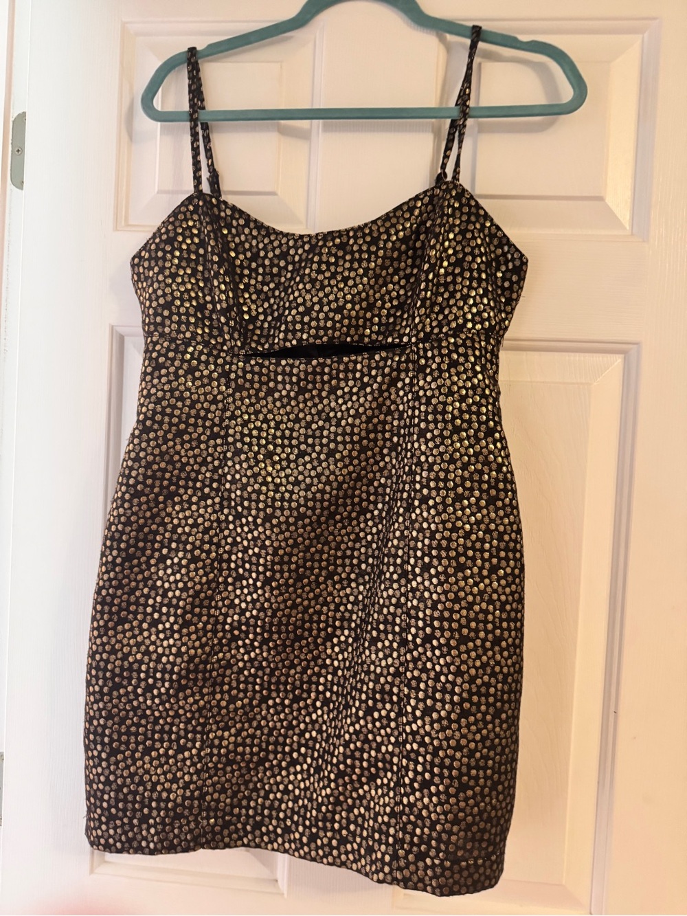 MINKPINK Black Mini Dress with Gold Dot Metallic Detail